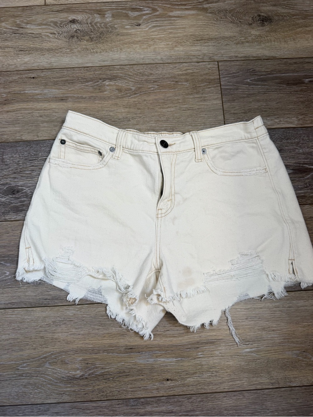 aerie Cream Distressed Denim Cutoff Shorts